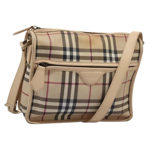 BURBERRY Nova Check Shoulder Bag PVC Beige Auth BD210 - Picture 1 of 16